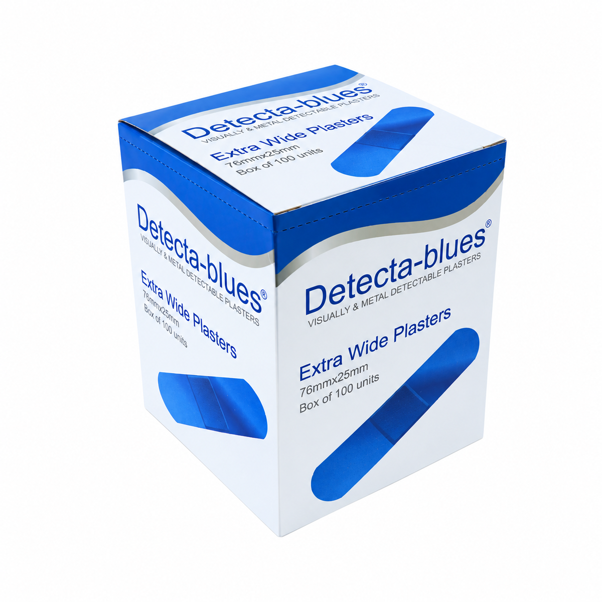 Blue Plasters Food Grade Metal Detectable - Detecta-blues Extra Wide Box of 100