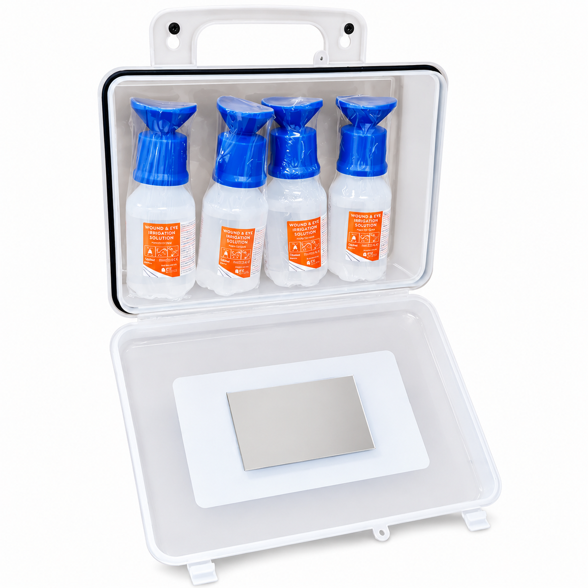 Wall-Mountable Eye Wash Station – 4 x 100ml Bottles & Mirror