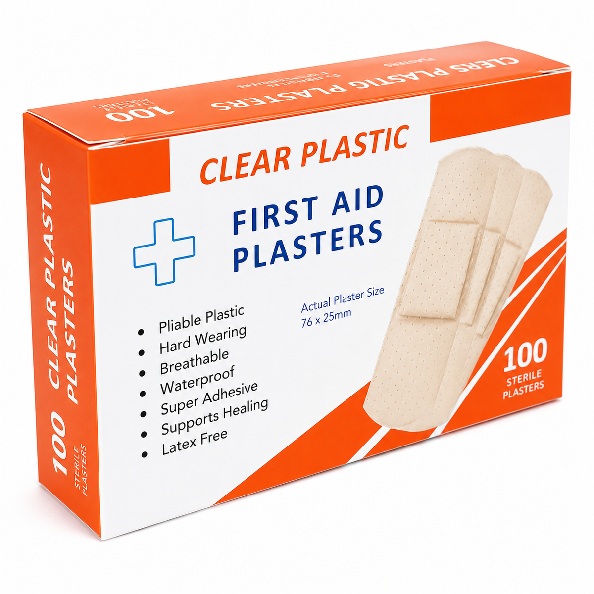 Extra Wide Transparent Plastic Plasters 25mm x 76mm – Box of 100